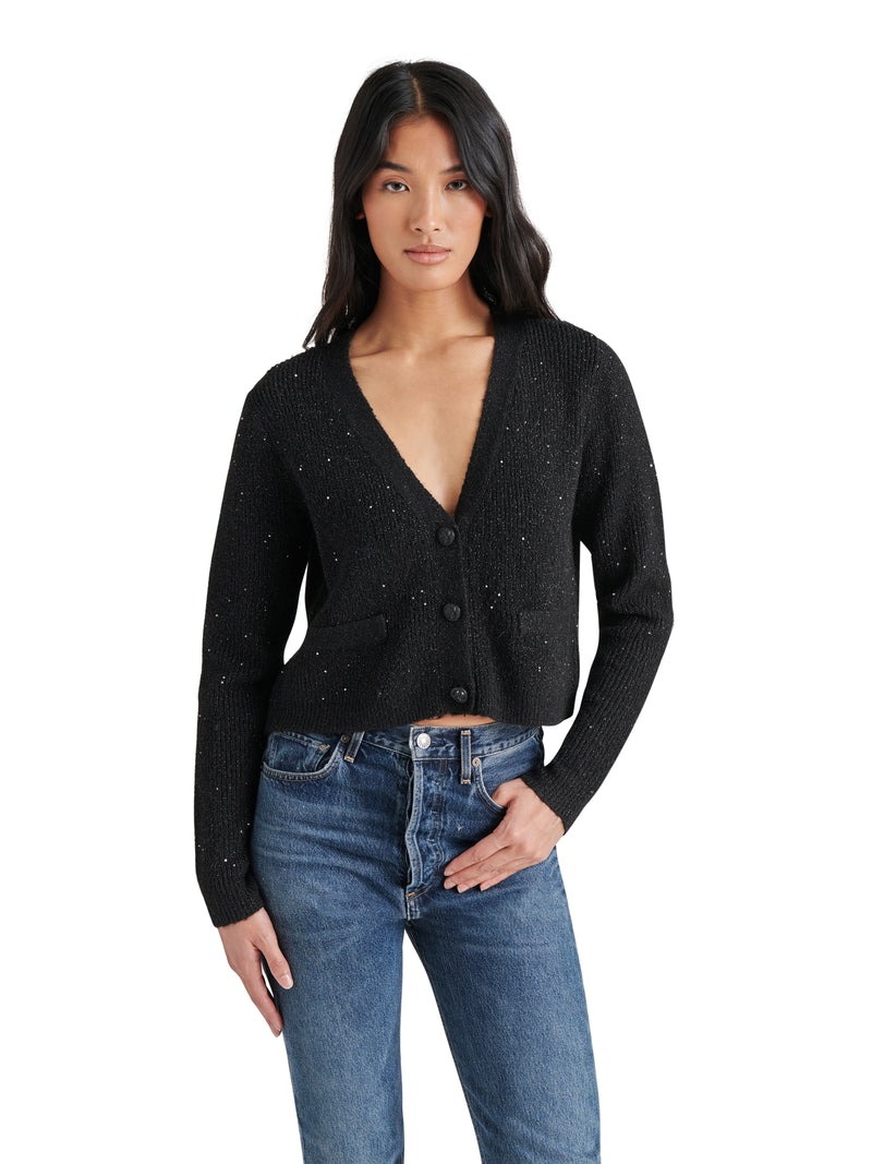 Aero Buttoned Sequin Cardi Black