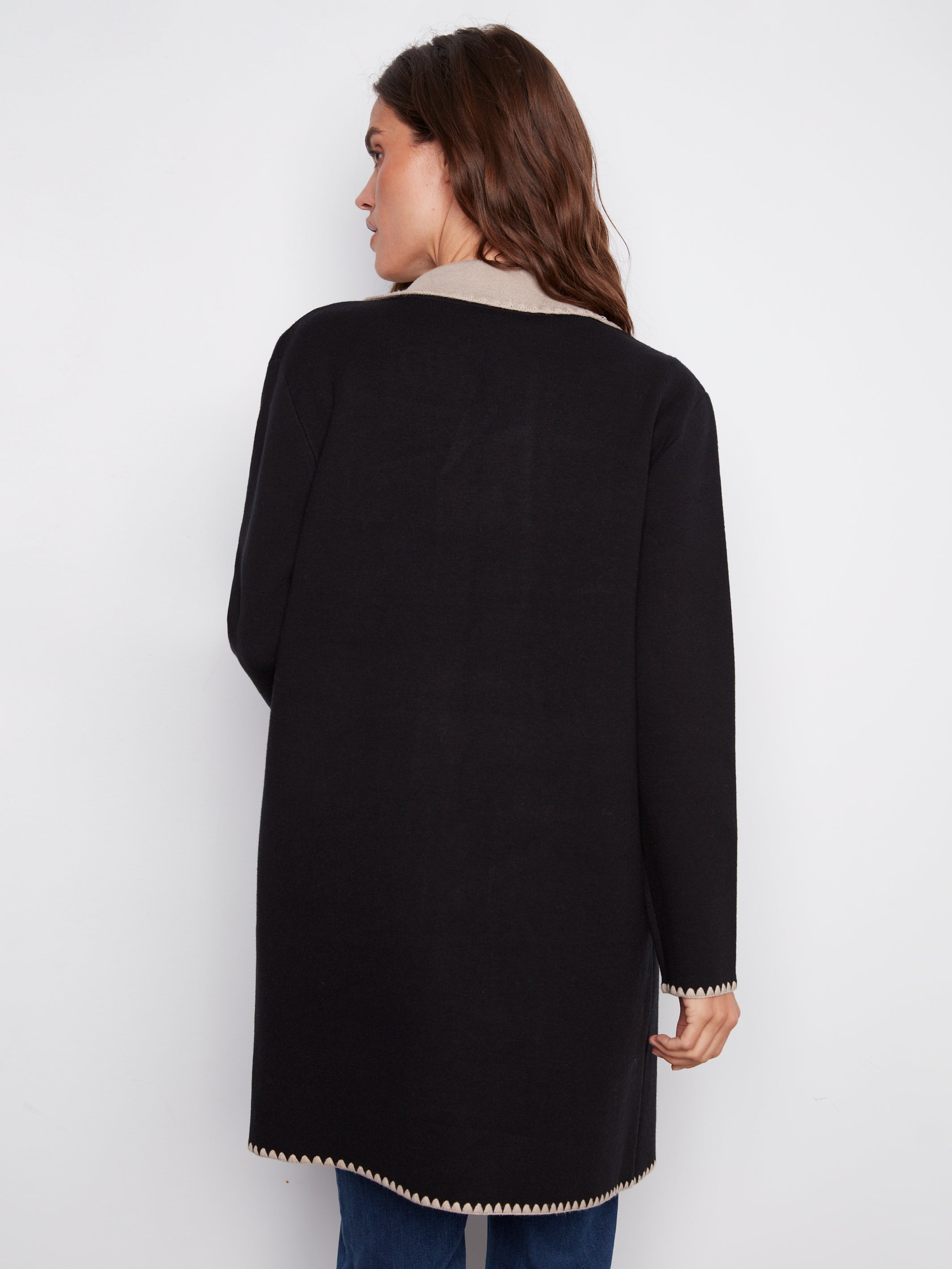 Two Tone Stitched Cardigan Black