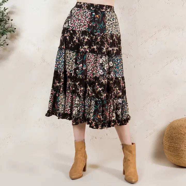Mid Length Tiered Western Skirt Floral