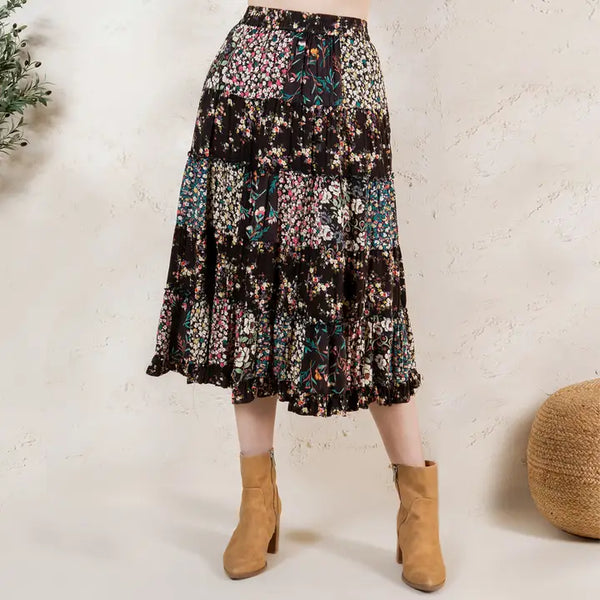 Mid Length Tiered Western Skirt Floral