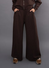 Caressa Striped Soft Knit Wide Leg Pants Brown