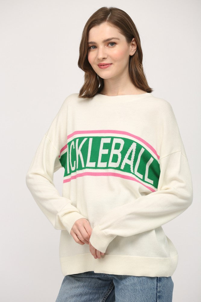 Pickleball Athleisure Crew Neck Sweater Cream