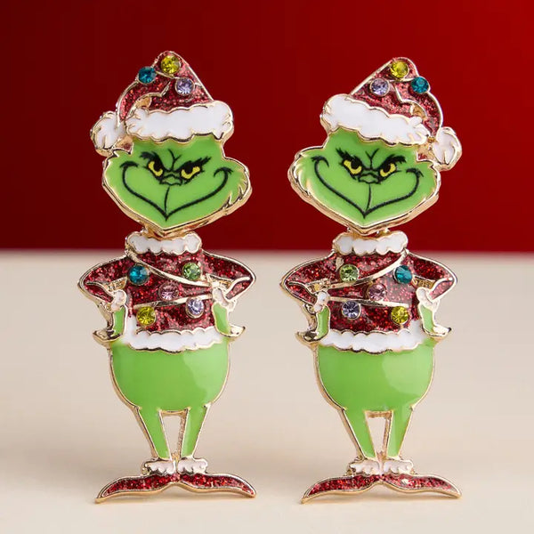 Grinch Holiday Earrings - Red