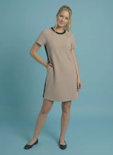 Contrast Edging Cloudy Knit Tshirt Dress Taupe + Black