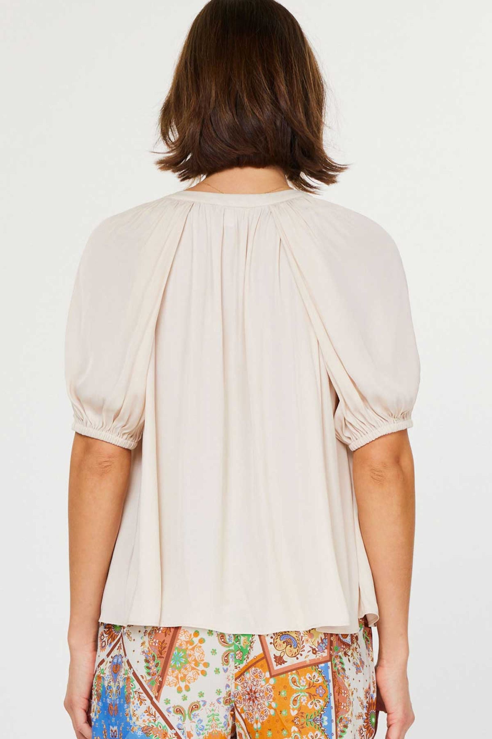 Puff Sleeve Vneck Blouse Light Beige