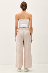 Pinstriped Gauze Smocked Waist Crop Pants Amber