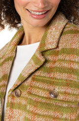 Button Front Boxy Shacket Green Gold Plaid