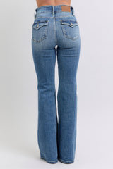 Double Button High Waisted Flare Jeans Medium