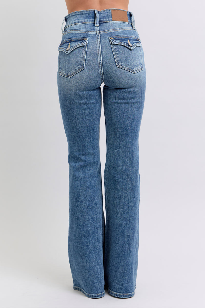 Double Button High Waisted Flare Jeans Medium