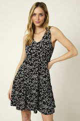 Sleeveless Ditsy Floral Vneck Dress Black + Ivory