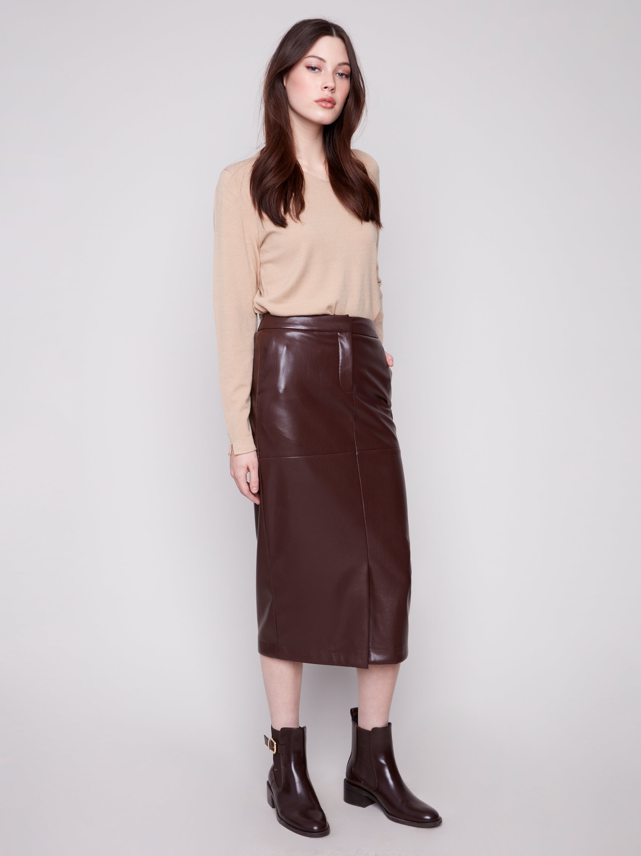 Faux Leather Midi Skirt Cabernet