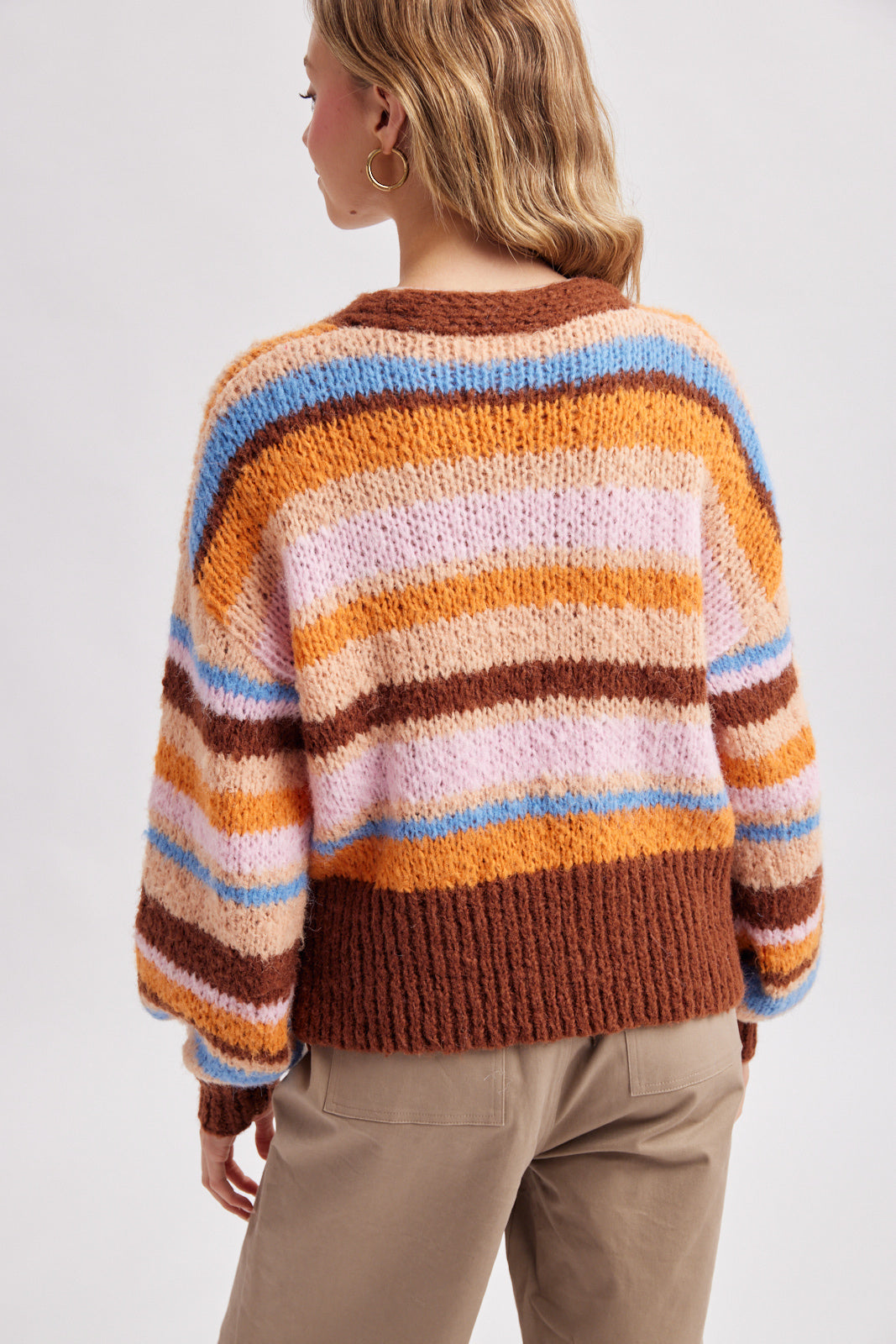 Colorblock Striped Sweater Cardigan Mocha + Sunkist
