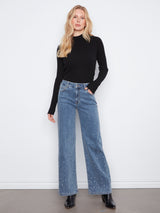 Rhinestone Wide Leg Stretch Jeans Medium Blue