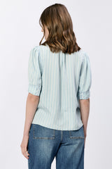 Sammi Puff Sleeve Relaxed Top Straight Blue
