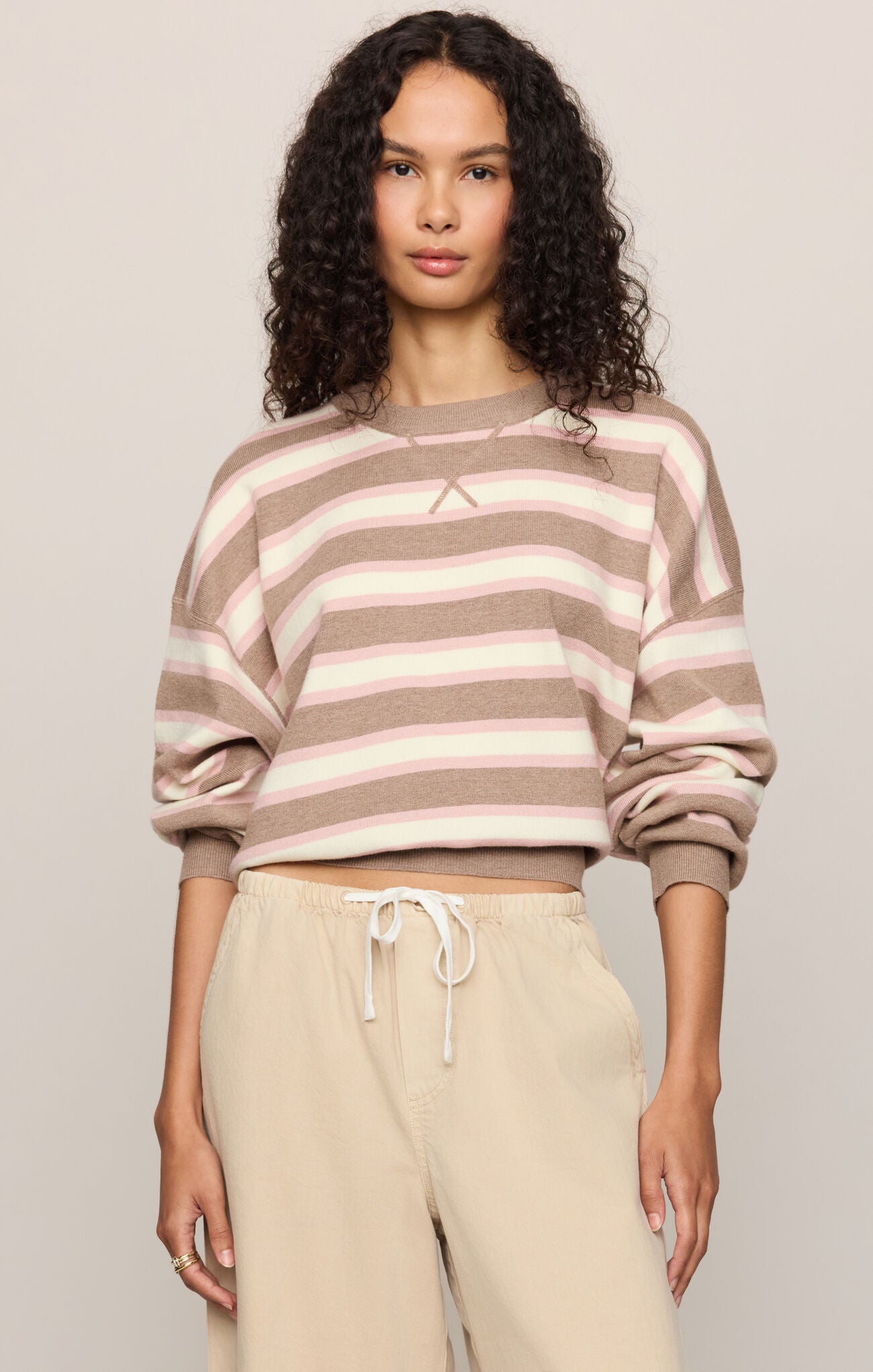Take It Easy Striped Sweater Heather Ash