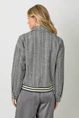 Double Breasted Stripe Bomber Jacket Charcoal