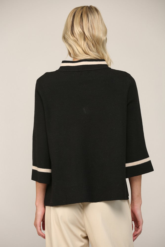 Contrast Lurex Detail Mock Neck Sweater Black Gold