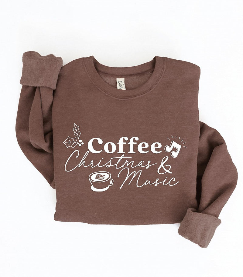 Coffee and Christmas Music Graphic Sweatshirt Chocolate