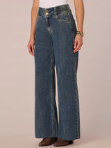 Skyrise Wide Leg Smocked Waist Jeans Blue