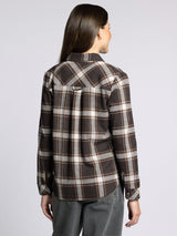 Cassian Button Up Shirt Coffee Ivory Plaid