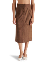 Riya Button Front Suede Midi Skirt Cocoa