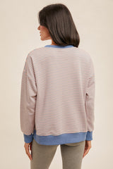 Striped Oversize Crew Neck Sweatshirt Ocean Blue + Coral