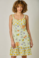 Mixed Floral Print Ruffle Dress Cream Mix