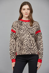Contrast Ribbing Detail Open Back Sweater Taupe/Brown