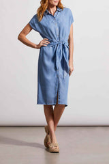 Tencel Tie Wrap Midi Shirt Dress Tide Blue