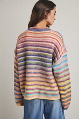 Rainbow Button Up Knit Sweater Cardi Sky + Purple