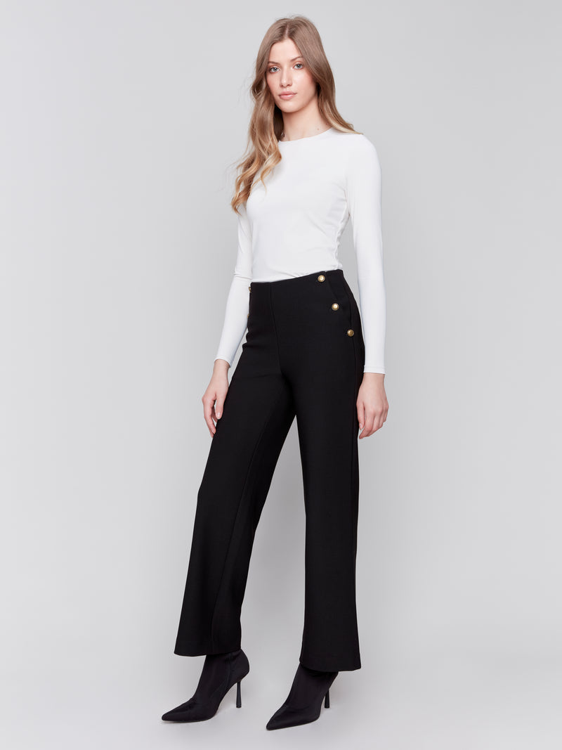 Button Detail Gutsy Crepe Flare Pants Black