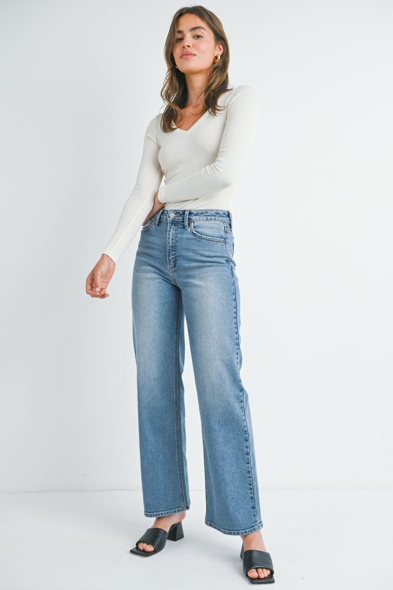 High Rise Full Length Straight Jeans Medium