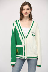Pickleball Button Closure Cardigan Cream + Green