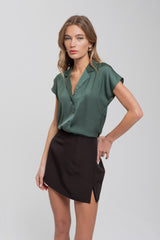 Sleeveless Drop Shoulder Button Down Top Hunter Green