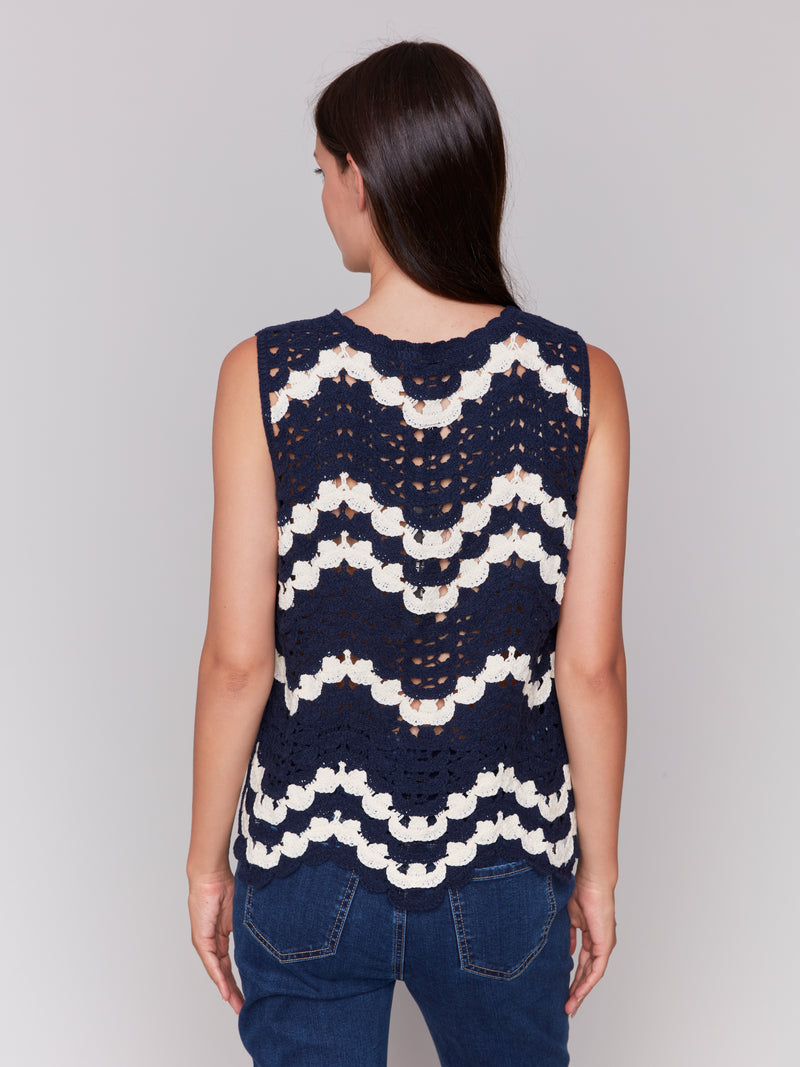 Crochet Scalloped Tank Navy