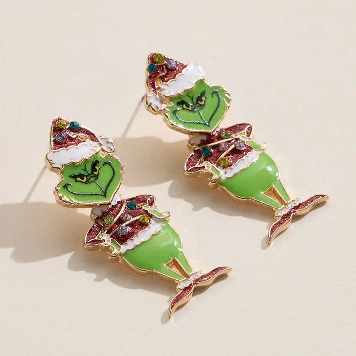 Grinch Holiday Earrings - Red