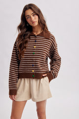Striped Multicolor Button Cardigan Chocolate + Milk