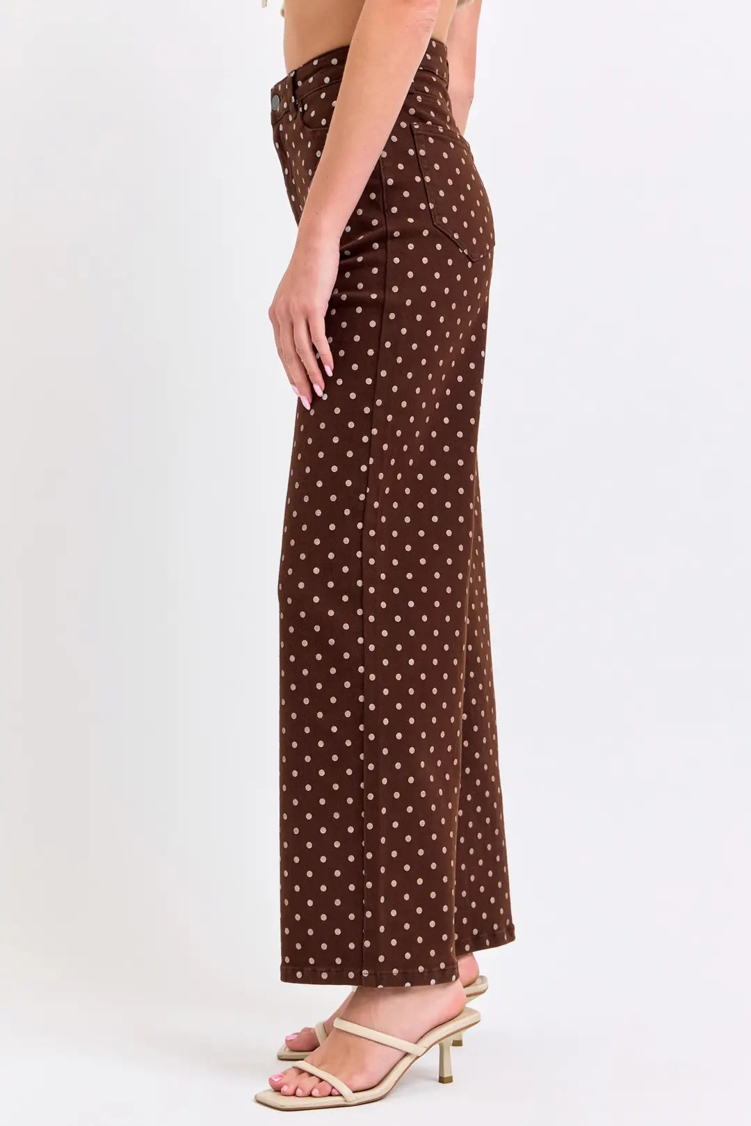 Polka Dot High Rise Wide Leg Pants Brown