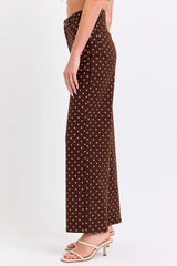 Polka Dot High Rise Wide Leg Pants Brown