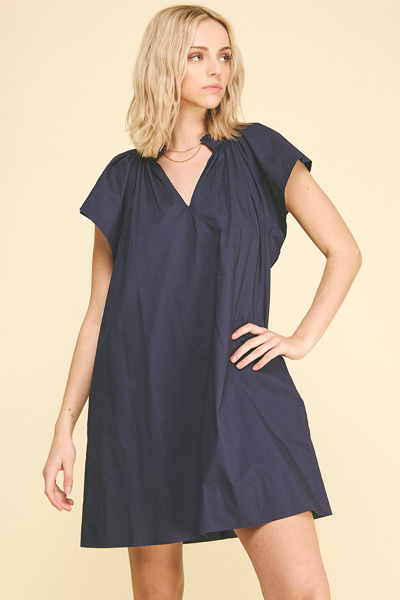 Ruffled Shoulder Detail Vneck Mini Dress Ink