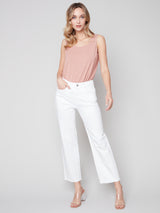 Wide Leg Fray Hem Twill Jeans White