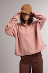 Striped Half Zip Up Knit Pullover Pink + Mauve