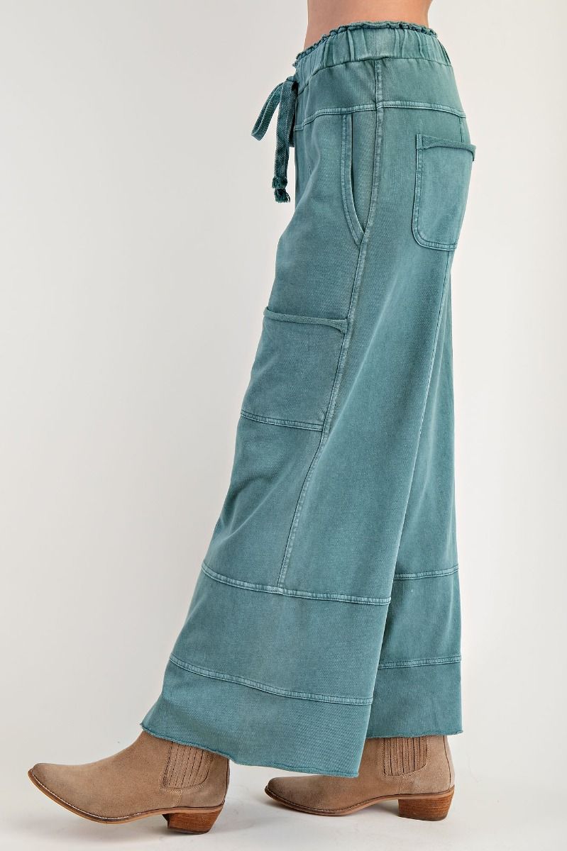 Mineral Washed Terry Knit Pants Teal Green