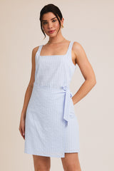 Square Neck Sleeveless Wrap Mini Dress Blue