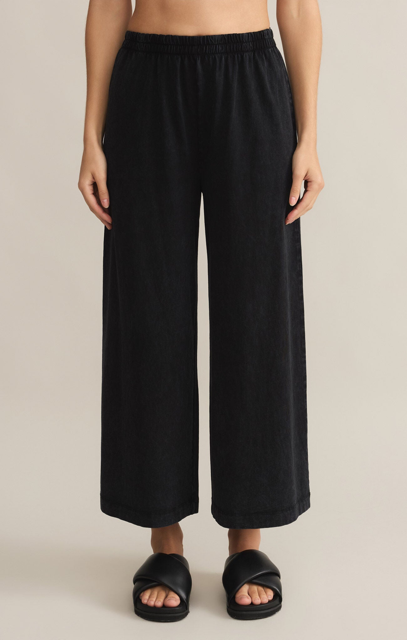 Scout Jersey Wide Leg Crop Pants Black