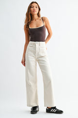 Patch Pocket Wide Leg Pants Cream