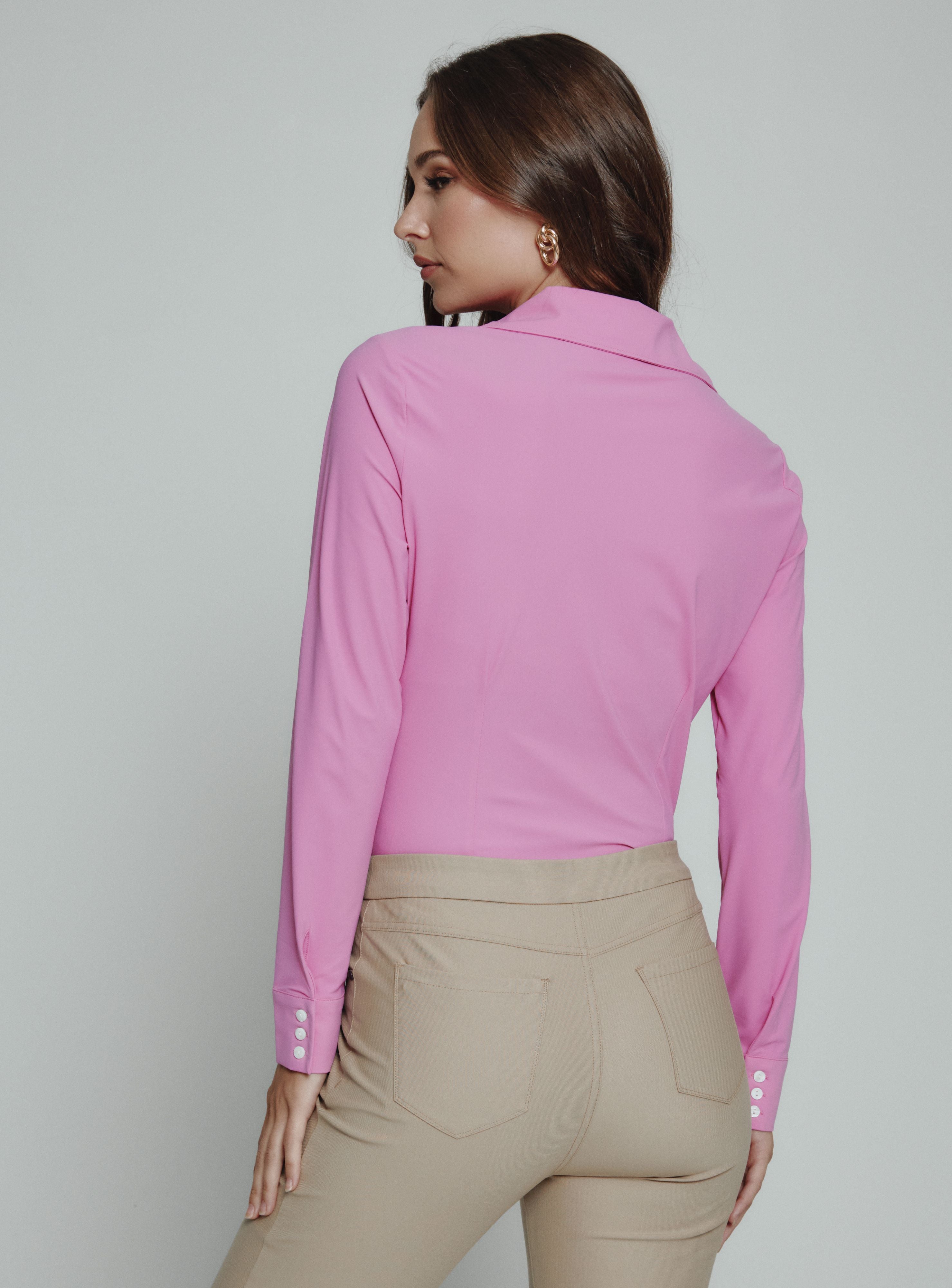 Luxe Long Sleeve Button Up Blouse Pink