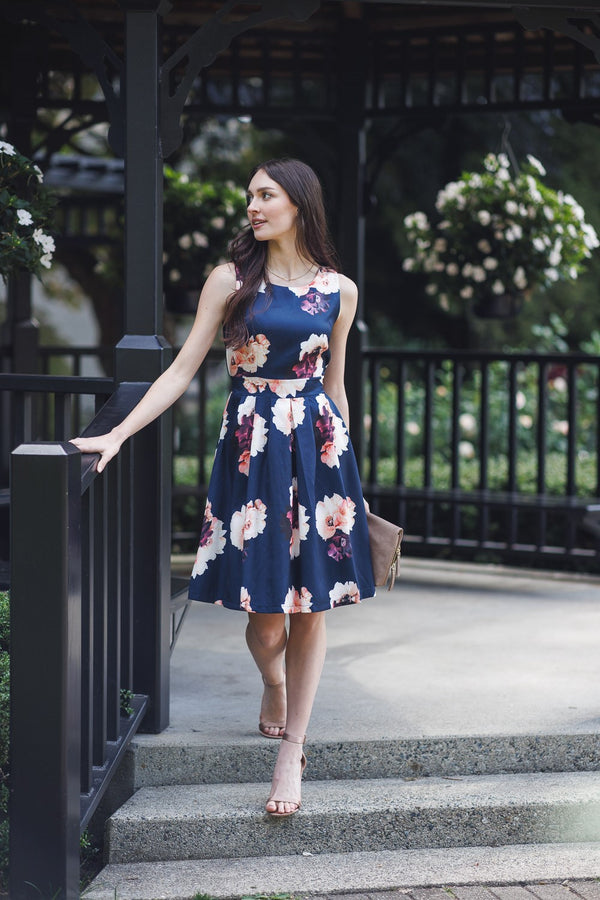 Peony Floral Fit 'N Flare Dress Navy