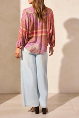 Printed Dolman Sleeve Button Down Blouse Passion Fruit
