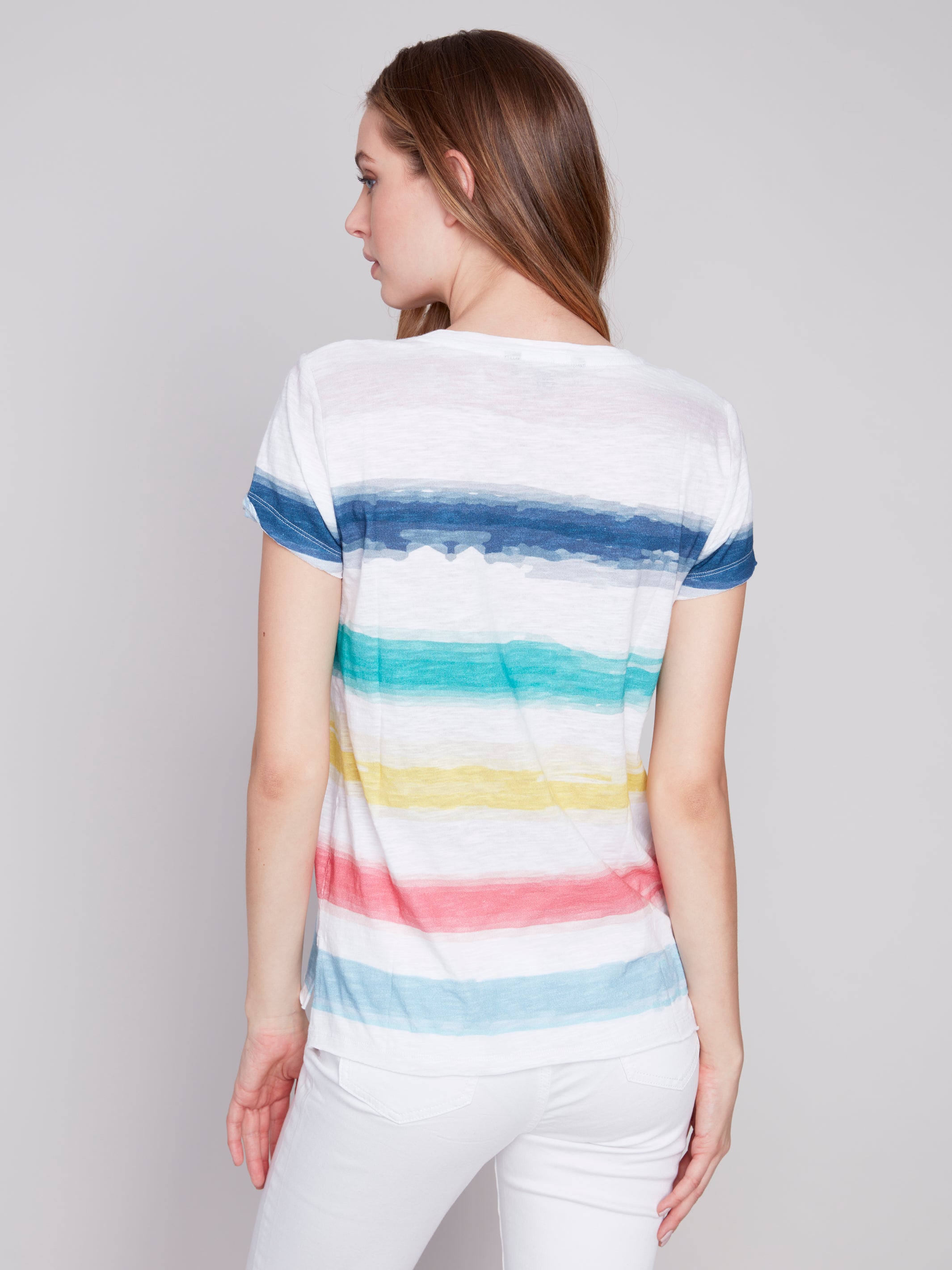 Printed Short Sleeve Cotton Slub Tee Stripes